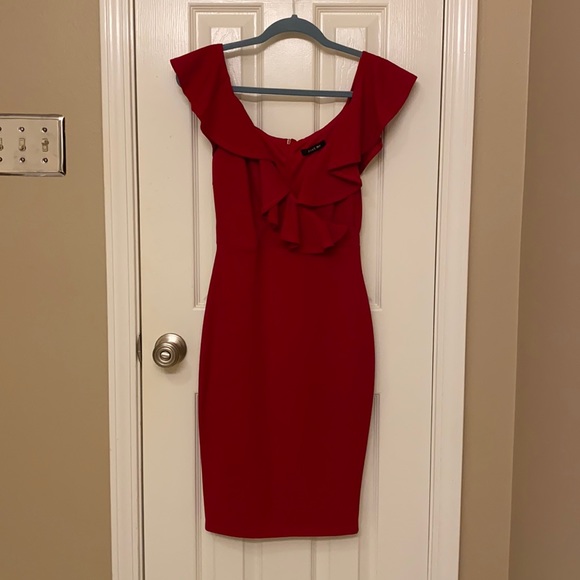 Red Hot Bodycon V-neck Dress - Picture 1 of 6